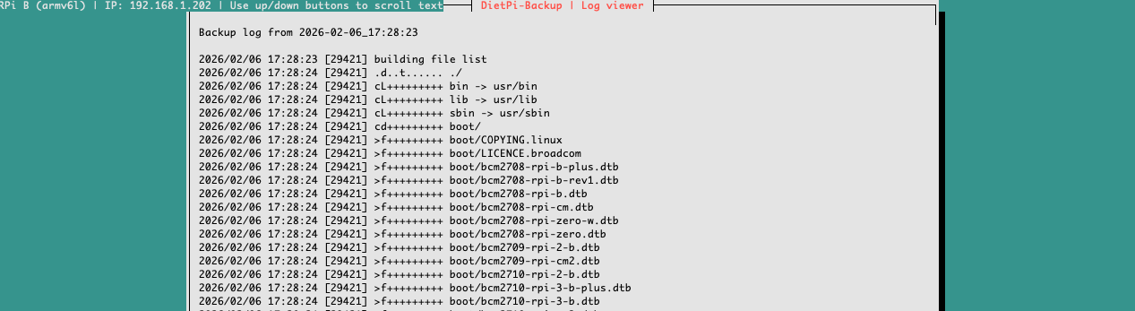 DietPi Bookworm upgrade backup in progress