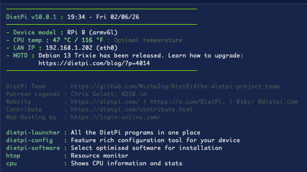 DietPi suggests Trixie upgrade